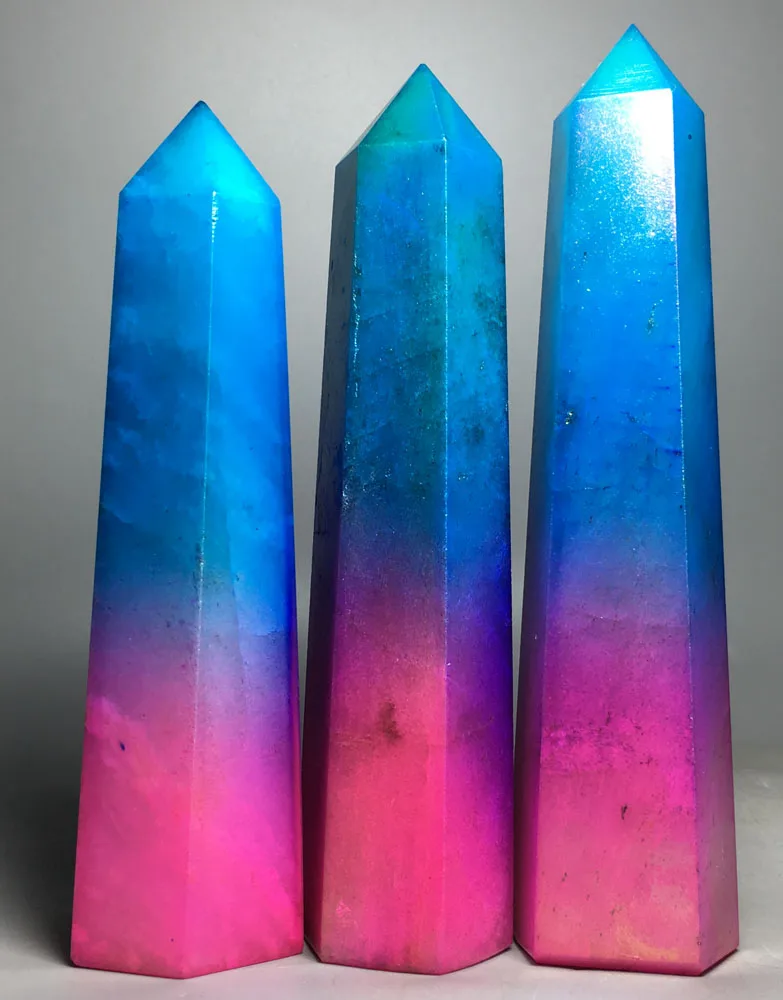 

820g 3pcs Natural healing rainbow mixed color electroplating aura crystal points wand