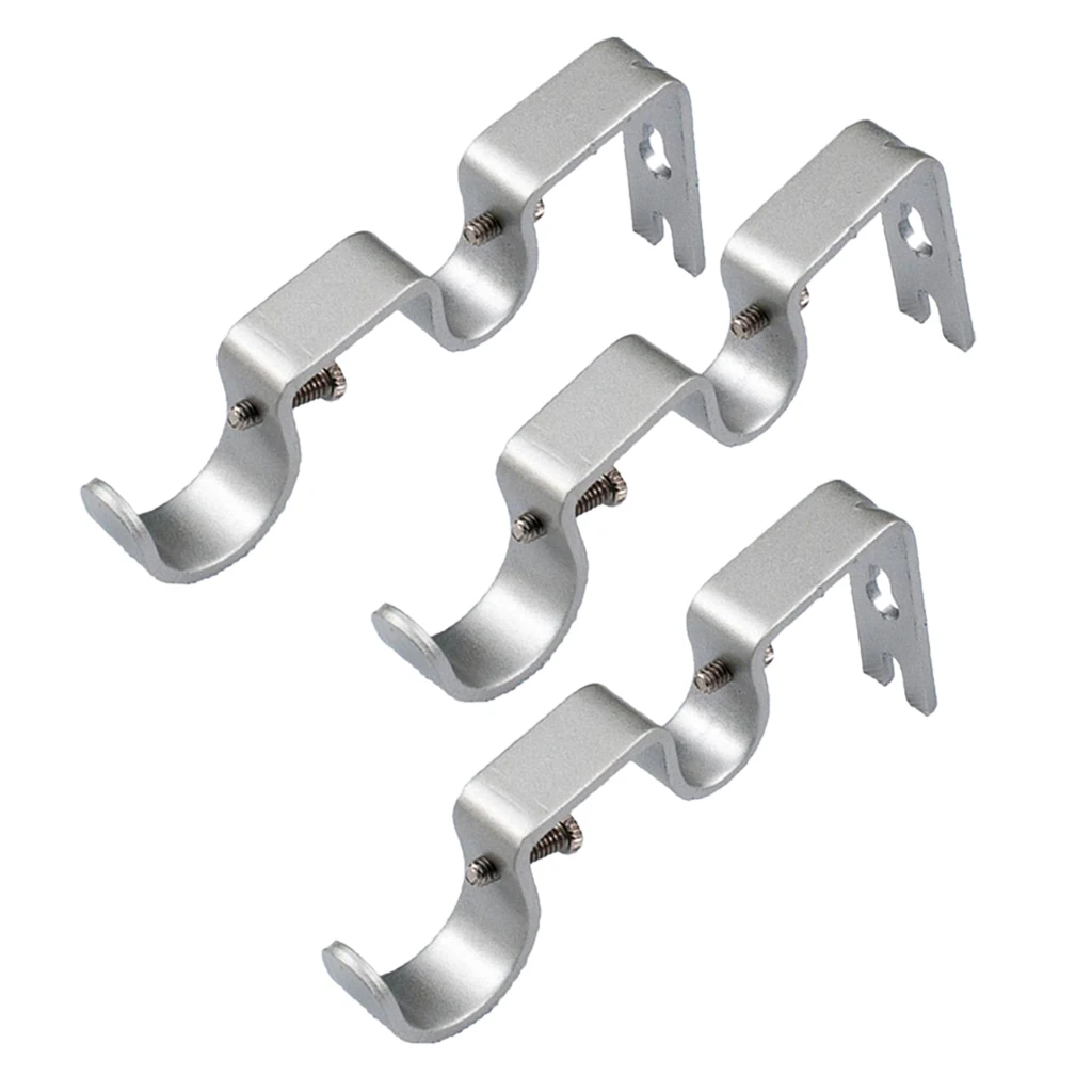 Set of 3 Adjustable Metal Drapery Double Curtain Rod Bracket Holder for 1 and 5/8inch Rod,Sturdy Steel