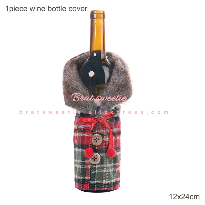 Buffalo Check Plaid Christams Plush Red Wine Bottle Cover Bags Xmas Wine Bottle Lights Navidad Decorations Dinning Table Decor - Цвет: redplush pincover