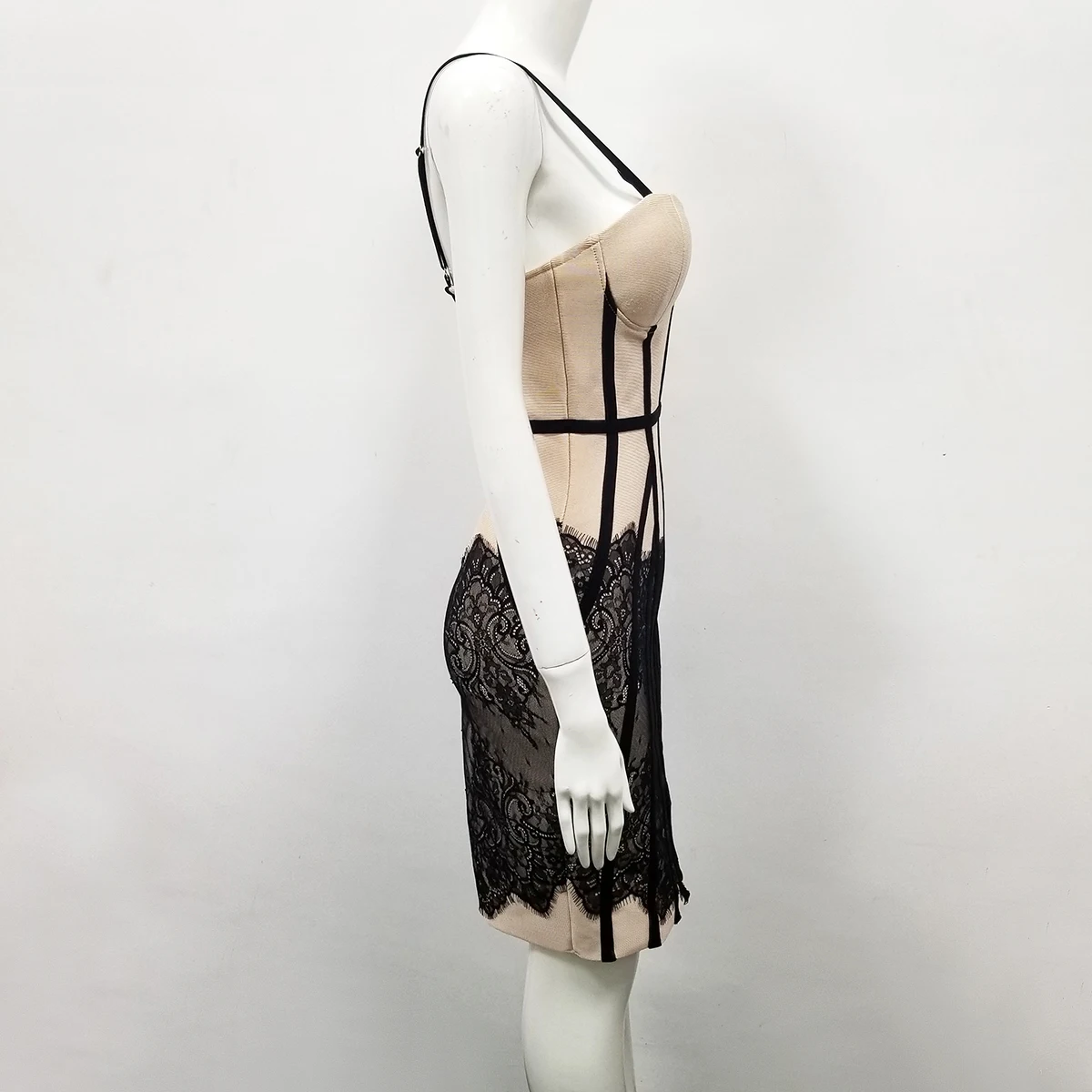 2019 элегантное сексуальное бежевое с черным кружевом модное Бандажное платье