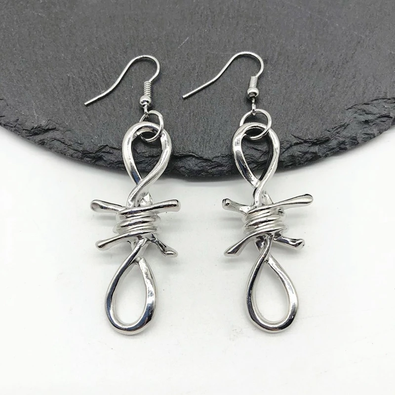 New iron ribbon thorn earrings ladies hip hop punk gothic barbed wire earrings gift small iron chain earrings Gift