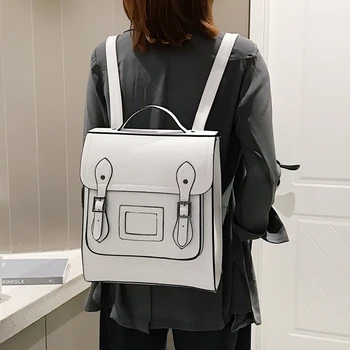 

Bag Female Korean Version Of Harajuku Ulzzang College Backpack Campus Japanese PU Retro Wild Ins Wind Backpack