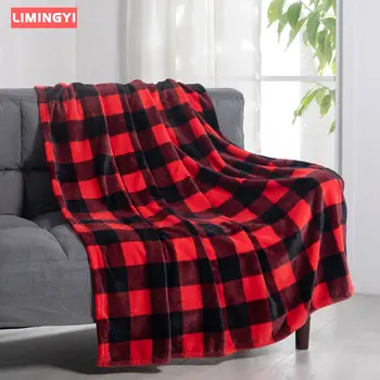

LIMINGYI Plaid Coral Fleece Blanket Thickening Printed Flannel Blanket Sofa Christmas Decorations for Home Plush Blankets MT001
