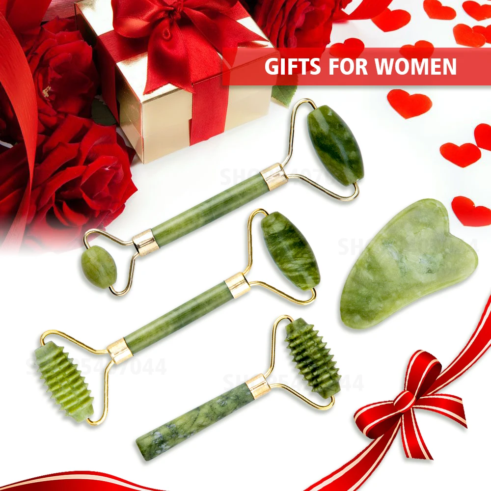 Rodillo masajeador Facial de piedra de Jade, masajeador Natural para cara, ojo, cuello, Guasha raspador, herramientas adelgazantes de belleza