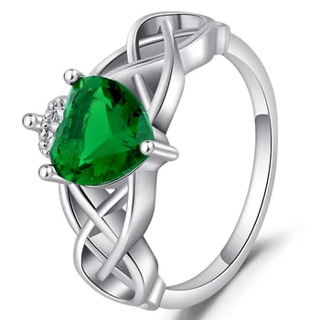 

Simple Heart Shaped Green Crystal Ring Fashion Personality Female Factory Wholesale