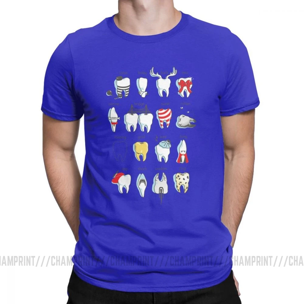 Мужские футболки для определения зубов, Забавные топы для стоматолога с коротким рукавом, креативная футболка с вырезом лодочкой, хлопок, футболки размера плюс - Цвет: Синий