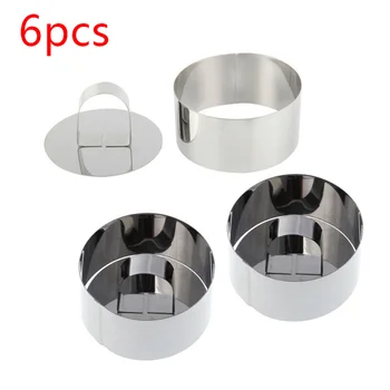 

DIY Stable 6pcs Round Non-toxic Stainless Steel Cake Mousse Pastry Rings Mini Baking Ring Mold With Pusher