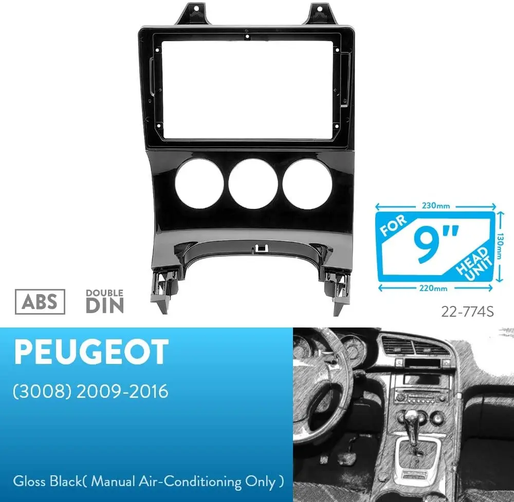 9-дюймовая Автомобильная радиопанель Fascia Для 2009-2016 PEUGEOT 3008 (Руководство A/C)