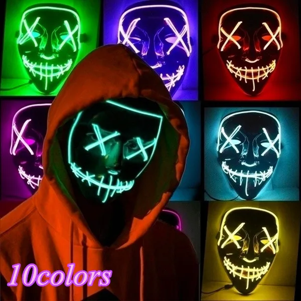 

Glow In The Dark EL Mask Halloween Party Masque Masquerade Masks Neon Mask Light Horror Glowing Masquerade Cosplay Costume Props