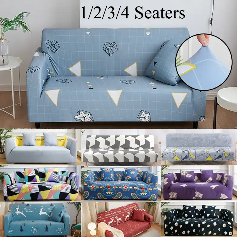 1//2//3//4 Elastic Sofa Cover Pillow Case Plush Plaid Solid Anti Slip Stretch Couch