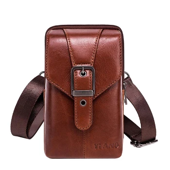 

FGGS-JIWANG Leather Men's Belt Bag Mini Shoulder Messenger Bag Fashion Belt Bag Mobile Wallet Belt