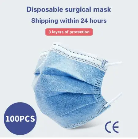 

Fast shipping 100 PCS Disposable 3-Ply Masks Sanitary Earloop Face Mask Blue