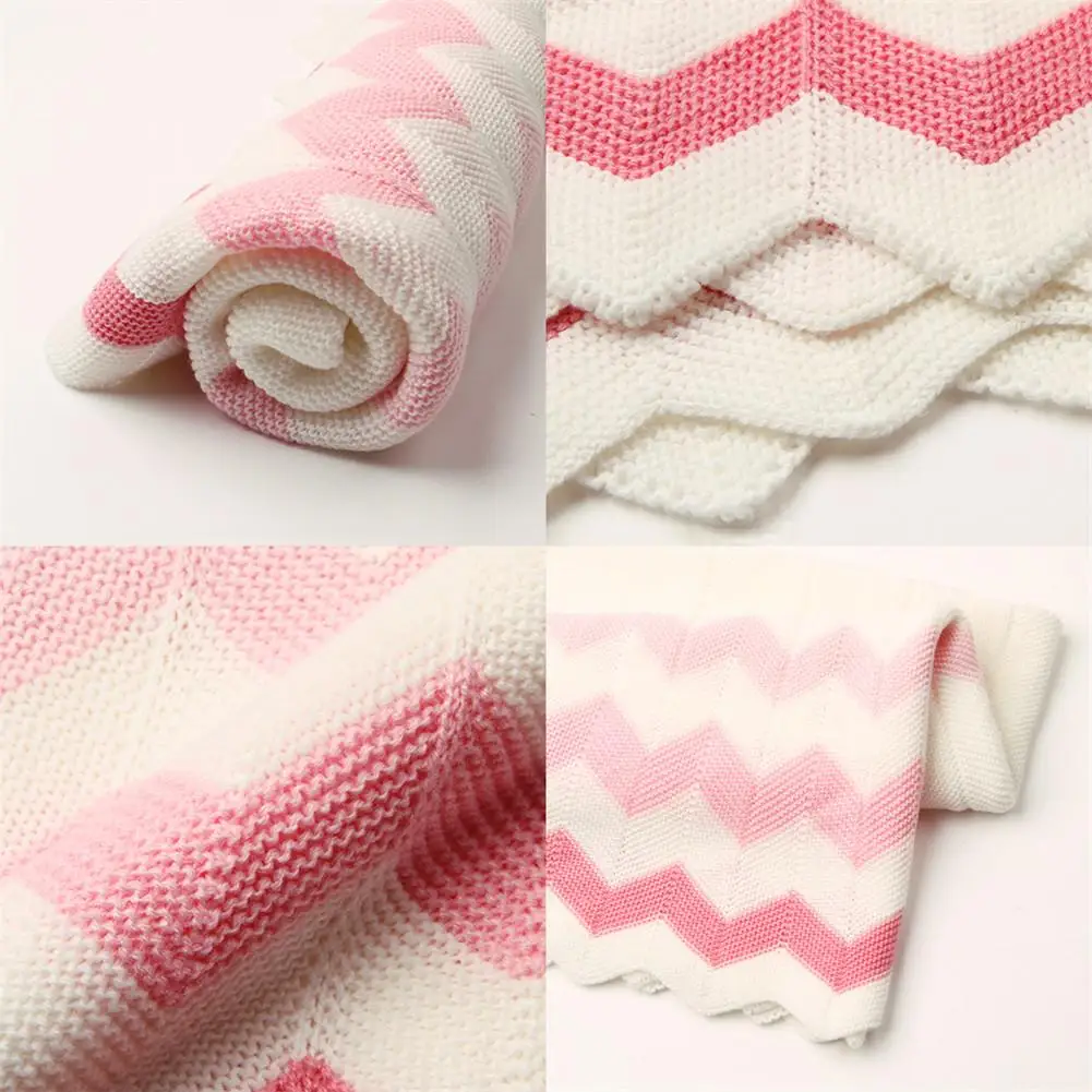 Детское вязаное одеяло с ромбовидным узором для малышей; вязаное одеяло с волнистым узором для мальчиков и девочек(розово-волнистое