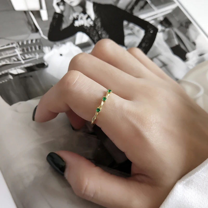 Peri'sBox, 2 вида конструкций, зеленый камень CZ, скрученные кольца, тонкие, 925 пробы, серебряные, геометрические кольца для женщин, Винтажное кольцо, регулируемое