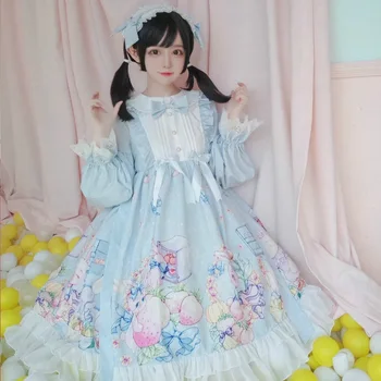 

4 Colors Japanese JSK Lolita Dress Women Sweet Bownot Girl Cute Cartoon Lolita Skirt Bubble Sleeve Dress Victorian Cosplay 3689