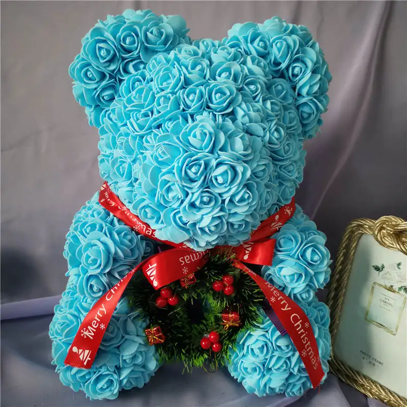 40 см веселый рождественский розовый медведь розы Teddi медведь женский подарок девушке искусственные цветочные украшения вечерние украшения розы - Цвет: 24