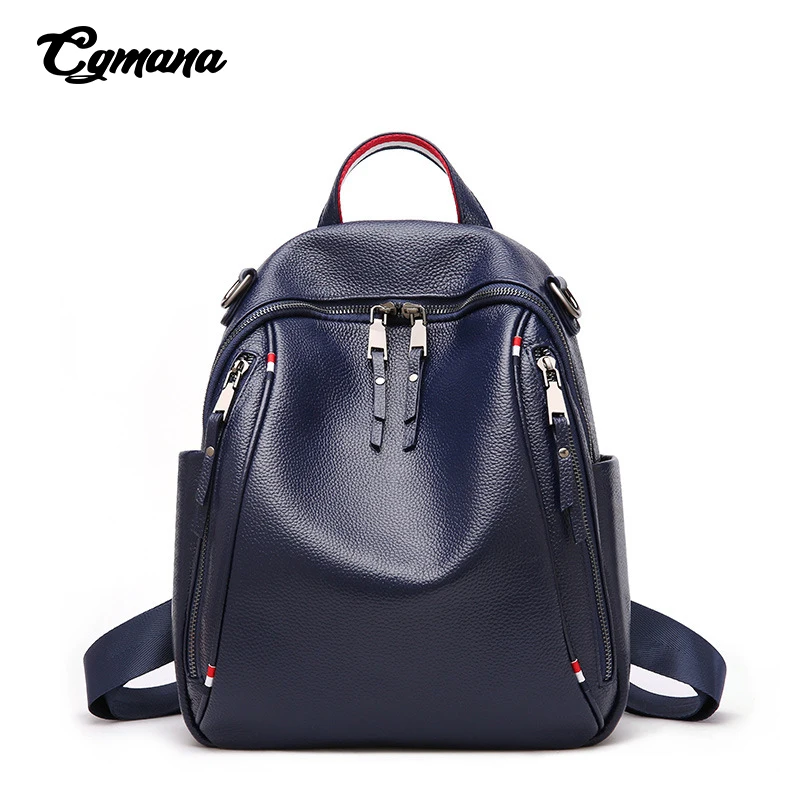 

The First Layer Cow Leather Women Backpack 2019 100% Genuine Leather Ladies Travel Bags Preppy Style Blue Schoolbag For Girls