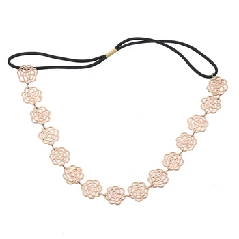 

Hot Lovely Metallic Sweet Lady Hollow Rose Flower Elastic Hair Band Headband - Gold-ABLD