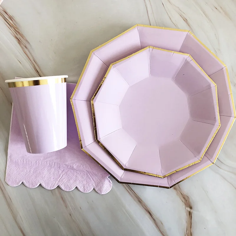 

64pcs/set Happy Birthday Party Disposable Tableware Wedding Party Decorations Kids Adult Light Paper Paper Plates Cups Napkins