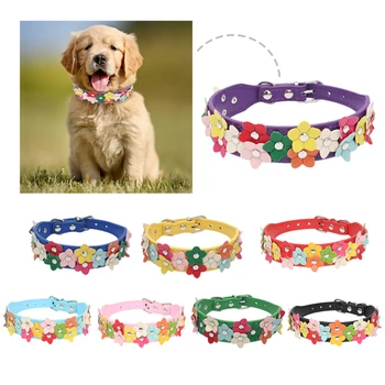 

4 Colors PU Leather Puppy Dog Colorful Flower Decoration Collar Two Row Cat Neck Strap For Pets Necklace Accessories Dropship