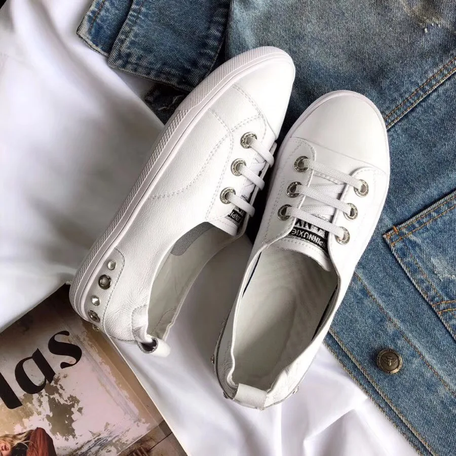 

2019 New Style Online Celebrity Celebrity Style White Shoes Flat Shallow Mouth Genuine Leather Versatile Casual Slip-on Shoes Lo