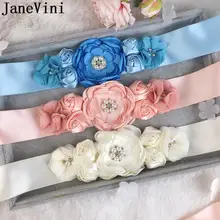 JaneVini жемчуг со стразами Свадебные ремни и пояса вышитый бисером сатин Роза ручной работы Цветы пояс невесты для беременных женщин пояс невесты