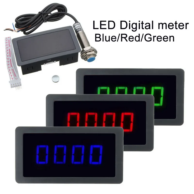 

LED Digital Tachometer DC 8-24V Digital Tachometer RPM Gauge Speed Meter With Hall Proximity Sensor 10-9999 RPM