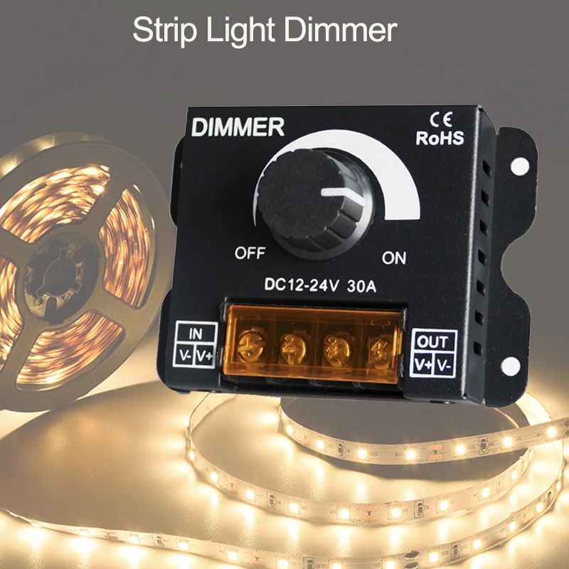 

HKZZI DC12V-24V 30A LED Dimmer Adjusting Brightness Light with Interface LEDDriver Monochrome LED Controller 5050 3528 Light Bar