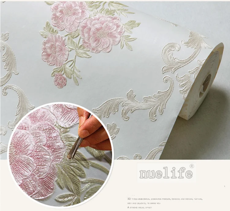 Blue pattern pattern non-woven wallpaper simple modern pastoral European bedroom living room wedding room background wallpaper