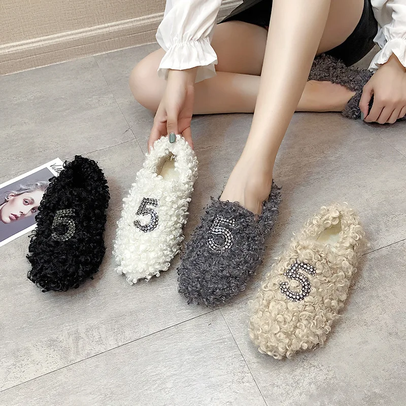 

Furry WOMEN'S Flat Shoes Casual 2019 New Style Online Celebrity Versatile Curly Autumn And Winter Outer Wear Lambs Wool Moccosin