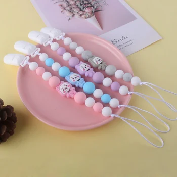 

Baby Boy Girl Silicone Pacifier Chain Clip Children Kids Cartoon Bear Pacifier Beaded Chain Teether Molar Gift