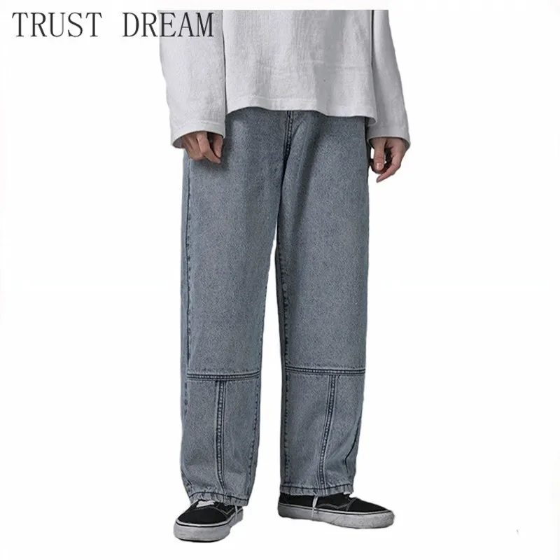 

Men straight jeans Solid Splice Male loose Scausal Pants Hip Hop Streetwear jean homme Ins Style 2020 New Fashion Denim Clothing