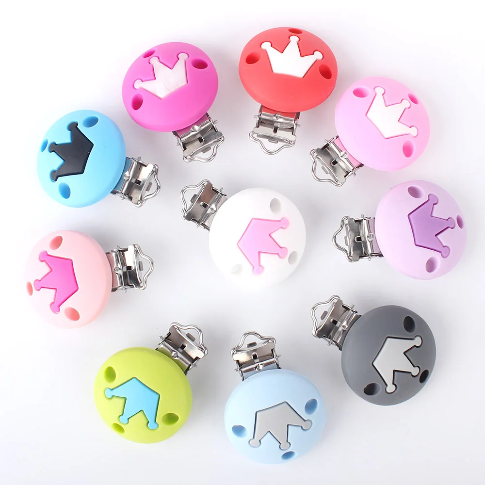 Crown Silicone Beads Baby Pacifier Clips 2Pcs DIY Teething Necklace Toys Baby Silicone Teethers Accessories Clip Nipple Clasps