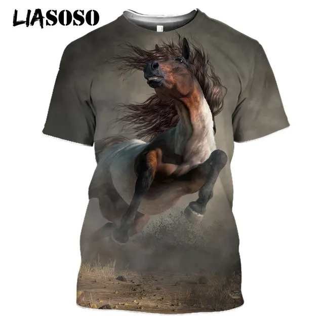 LIASOSO 2021 3D Print Robust Horses Snow Anime Horse Animals Tshirt Women Men Casual T-shirt Pullover Short Sleeve Large Clothes 11