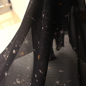 

Black background stars universe color change bright line pleated chiffon fabric dress jacket clothing doll fabric