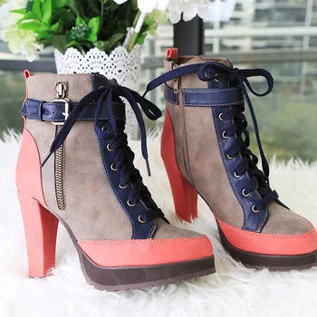 

Korean Style Genuine Spring and Autumn New Color Matching Lace-up Side Zipper Martin Boots Women's Boots off white Bootss brand