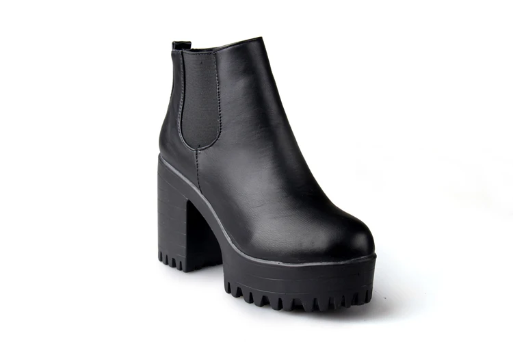 Dwayne botas mujer; модные женские ботинки на квадратном каблуке и платформе; zapatos mujer; ботфорты из искусственной кожи; мотоботы - Цвет: Черный