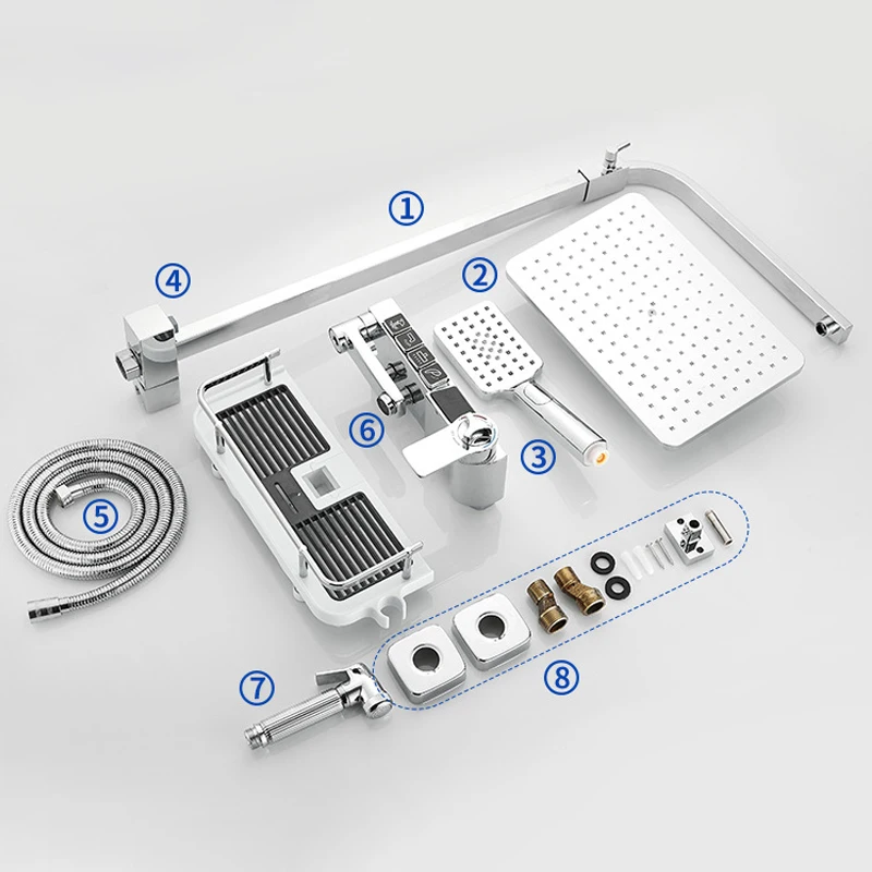 Shower Head Shower Set Thermostatic Shower System Bathroom Wall Mounted LED Digital Showers Set Hot Cold Water Mixer Bath Faucet Square Head Rainfall