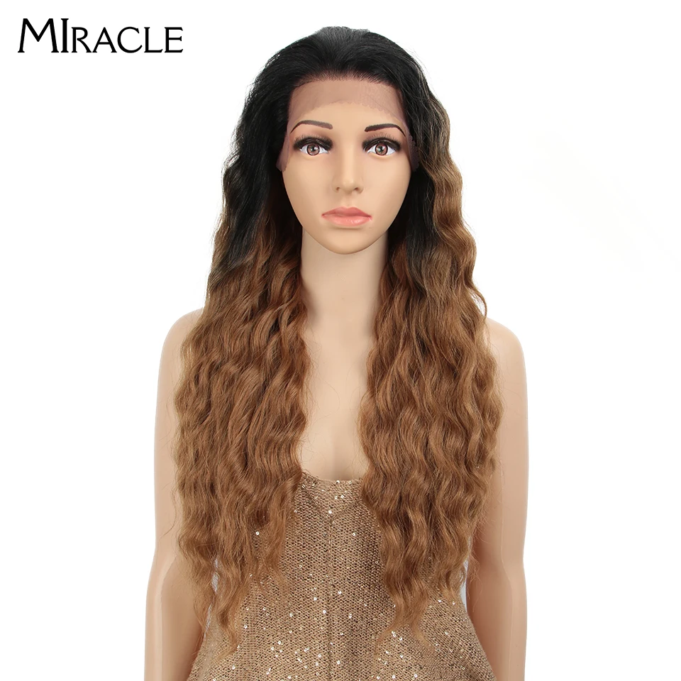 

MIRACLE Synthetic Deep Wave Wigs Lace Front Wig Ombre Wigs For Black Women Long Heat Resistant 13*4 Lace Front Wig 150% Density