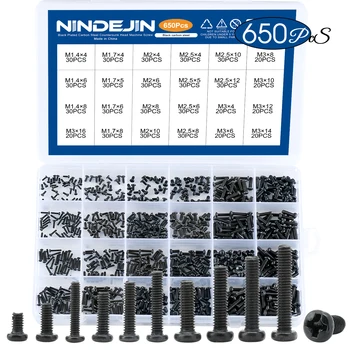 

650pcs Cross Recessed Round Pan Head Machine Screws Set M1.4 M1.7 M2 M2.5 M3 Mini Screw laptop computer screw Phillips Screw Kit