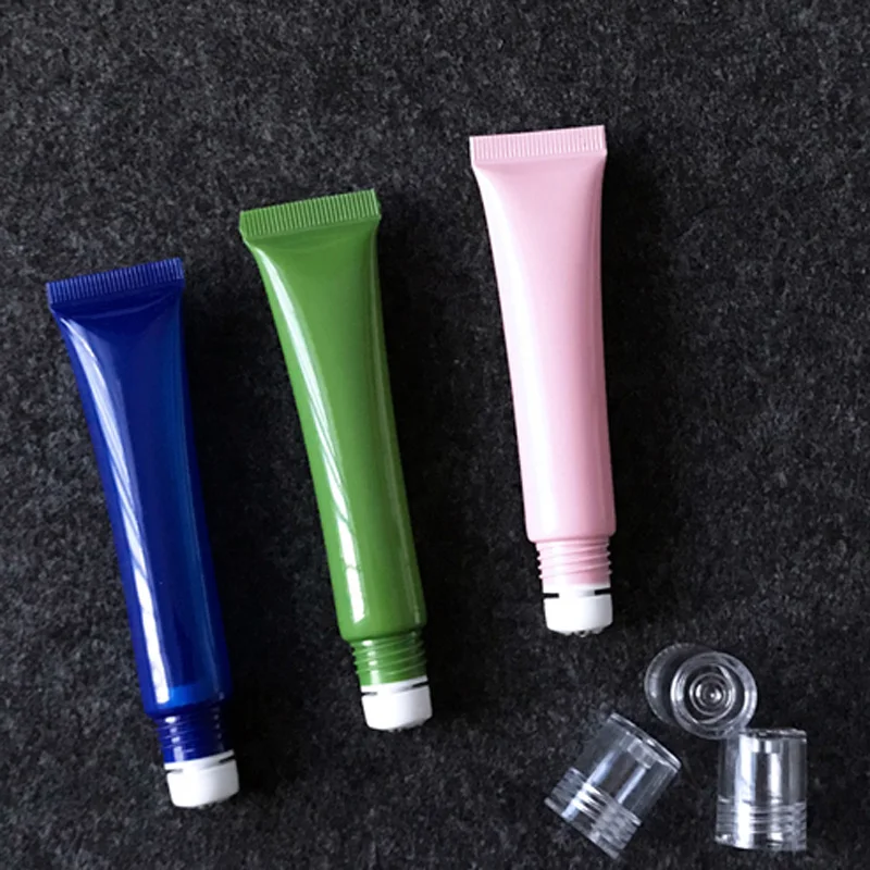 

20G Pink Green Empty Cosmetic Plastic Soft Tube with 3 Beads Rollers Eye Cream Essential Oil Gel Packaging Containers 20pcs/lot