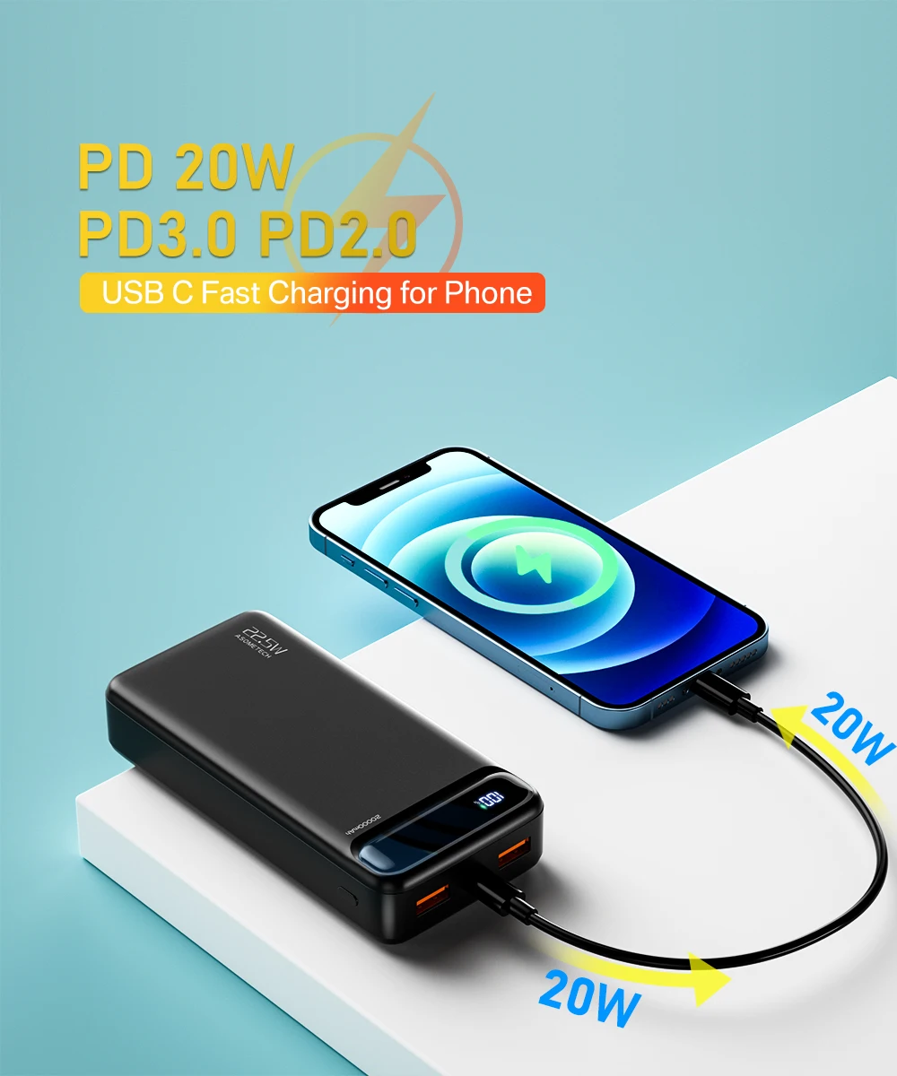 Power Bank 20000mAh 22.5W SCP Portable Charger Powerbank 10000 mAh External Battery PD 20W Fast Charging For iPhone 13 Xiaomi mi