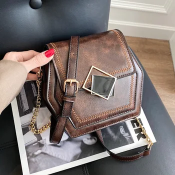 

Vintage Hexagon Mulit Style PU leather Handbag Chain Mobile Phone Simple Small Shoulder Bag Women's Designer Handbag Sac