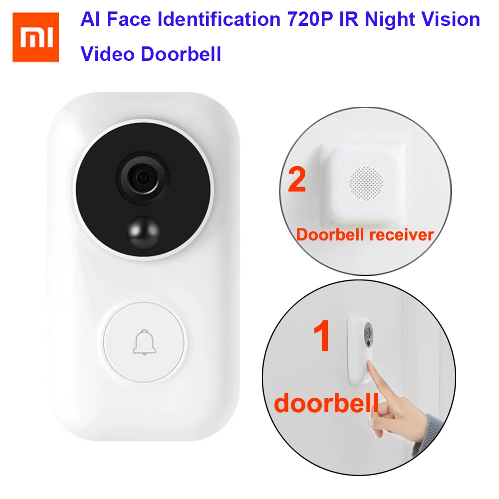 2019 Новый Xiaomi AI распознавание лица 720P ИК ночного видения видео дверной звонок