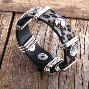 

MD Fashion Boho Leather Armbander Metal Rectangle Real Leopard Horsetail Leather Wrap Bracelets For Women Gift DropShip