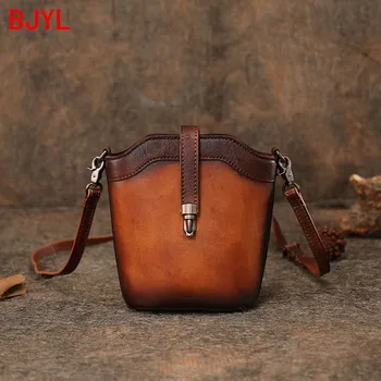 

New vintage Leather Messenger Bag Women Retro Mini Shoulder Bag Original Handmade Leather female Small Bucket Bag crossbody bags