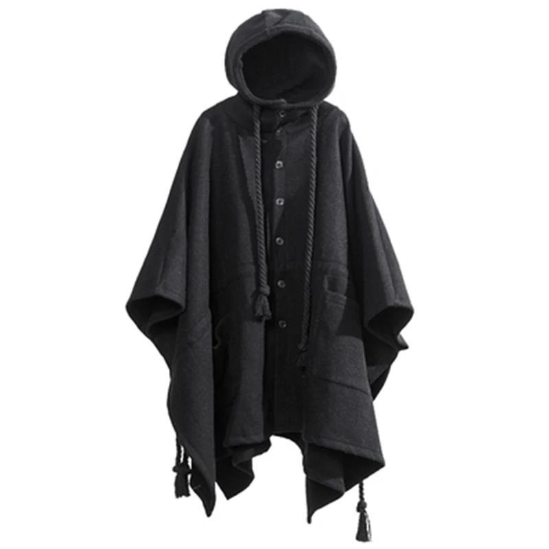 M-4XL куртка-плащ для мужчин; сезон осень-зима; шерстяная шаль без рукавов для мальчиков; черный плащ с капюшоном; однобортное пальто в английском стиле