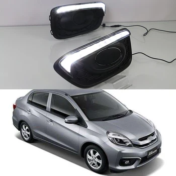 

Car Flashing 2Pcs LED DRL Daytime Running Light For Honda BRIO 2016 2017 Fog Light Front Lamp Cover with Yellow turn signal