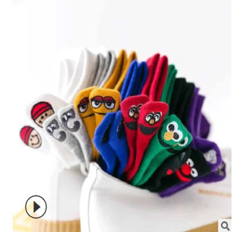 16 шт. = 8 пар, креативные забавные Женские носочки с рисунком, милые хлопковые носки со смайликом, индивидуальные повседневные модные короткие женские носки