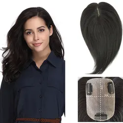 Short Straight Human Hair Toppers Silk Base Closure For Women Hair Pieces Clip in Crown Topper for Wig Natural Color 8x12CM